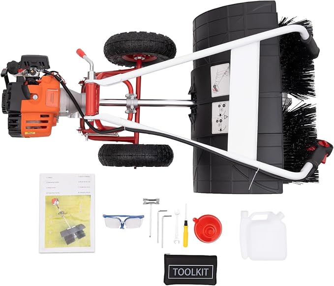 52cc Handheld Snow Sweeper Brush Broom, Gas Power Folding Outdoor Driveway Turf Grass Snow Cleaning Tool Walkway Cleaner for Leaves, Snow, and Gravel