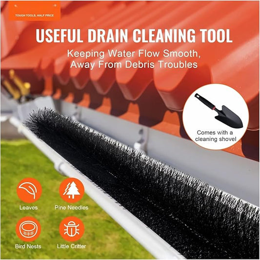 Gutter Brush 60ft, 5.25in Diameter Gutter Cleaning Tools, Gutter Guard for 5-6 Inch Gutters, Leaf Filter, Roof Debris Removal