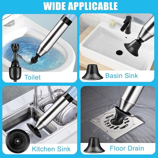 Electric Toilet Plunger - Fast Unclogging Power with High Pressure Air Technology for Clogged Toilets, Sinks, Showers, Bathtubs and Pipes, Heavy Duty Home Drain Unclogger Kit