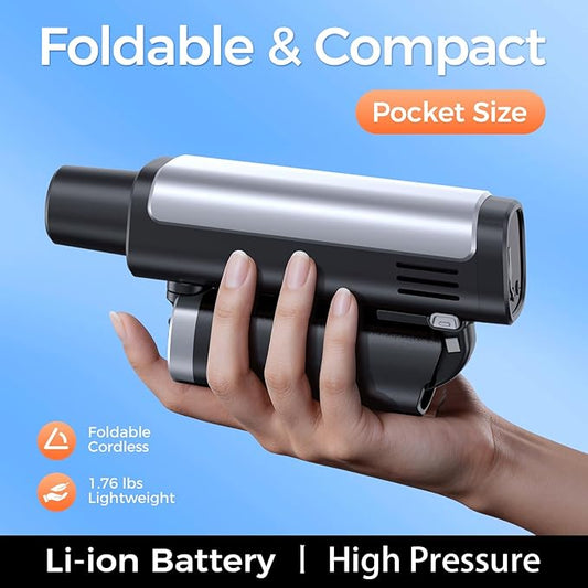 Foldable Cordless Washer, Portable Battery Washer with 5-in-1 Nozzle, 3 Levels & LCD Display, Handheld Washer for Car, Bike, Patio & Camping (Black)