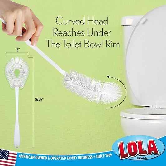 LOLA Toilet Bowl Brush w/Curved Head, Coated Wire, Durable Poly Bristles, Reaches Under Toilet Bowl Rim, 1 Pack