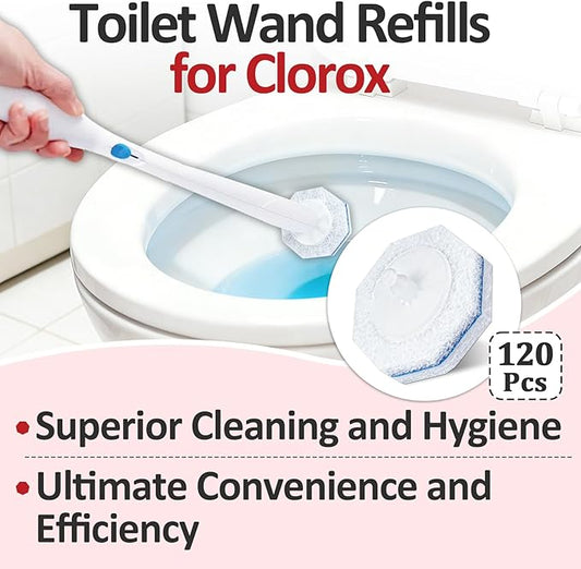 120 Pcs Toilet Wand Refills for Clorox ToiletWand System, Disposable Brush Heads with Dense Fibers, for Deep Toilet Bowl Cleaning