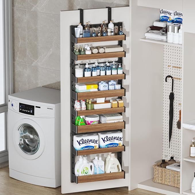 8-Tier Over The Door Pantry Organizer, Heavy-Duty Metal Wall Mount or Hanging Spice Rack, behind the door storage Shelves with Adjustable Basket, Back of Door Organizer for Kitchen Cabinet and Closet