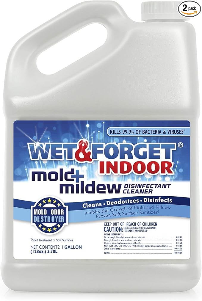 Wet & Forget Indoor Mold + Mildew Disinfectant Cleaner, 1 Gallon 2-Pack