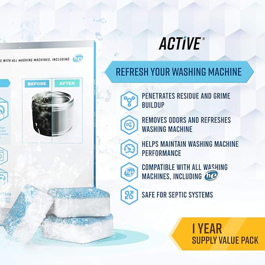 ACTIVE Pet Laundry Detergent and Washing Machine Cleaner Tablets - Includes 2lb Pet Odor Detergent Powder and 24ct Washing Machine Cleaning Tablets