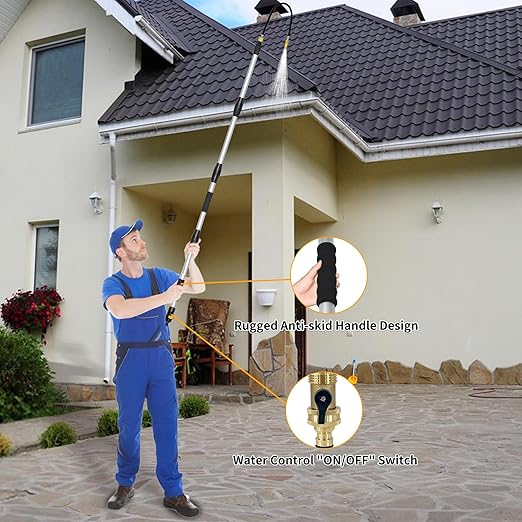 7FT Gutter Cleaning Tools from Ground, Telescopic Rain Gutter Cleaners Tool with Quick Connect Adapter and Heavy Duty Wand for 2nd Story House