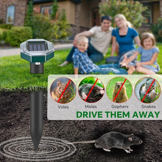 Mole Repellent Solar Powered - Ultrasonic Mole Repeller, Snake Repellent for Yard, Groundhog Skunk Vole Gopher Repellent for Lawns Garden Yard