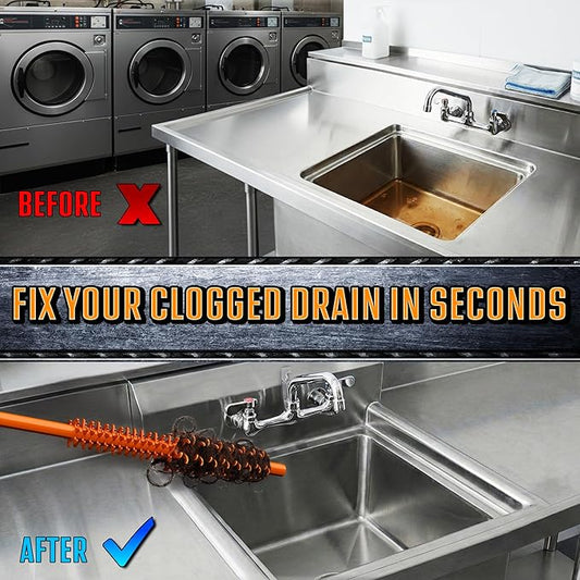 FlexiSnake Pro Drain Weasel Sink Snake Cleaner with New Molded Tip - 18″ - Drain Snake Clog Remover Tool with Rotating Handle & 5 Wand Refills - Easy to Use on Drains & Grates - Made in USA - 5-Pack