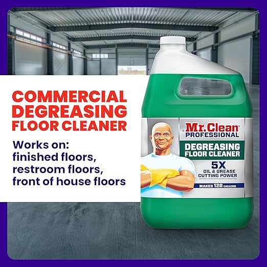 Mr. Clean PRO Degreasing Floor Cleaner, Bulk Liquid Concentrate for Removing Tough Grease and Oil Stains, Commercial Use, 1 gal (Case of 3)