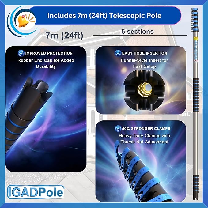 IGADPole 24 FT Washing Kit: Water-fed Brush with Soap Dispenser, Cobweb Dusters, with 6-Stage Telescoping Pole 5-24ft Pole/Window and Dusting Cleaning Kit