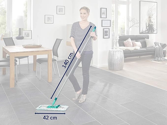 Leifheit Profi XL Floor Washer, Microfibre mop with Micro Duo & Static Plus Washable Covers, 140 cm Steel Handle, Flat Broom, Household Accessory for All Types of Floors, 360° Head