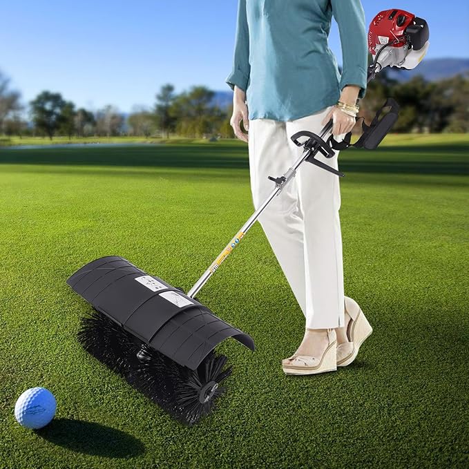 2-Stroke 52CC Gas Power Handheld Sweeper, Motor Side-Mounted Sweepers Snowplow Broom Driveway Turf Lawns Artificial Grass Power Brush Lawn Sweeper Cleaner Tools (52CC 2.3HP)