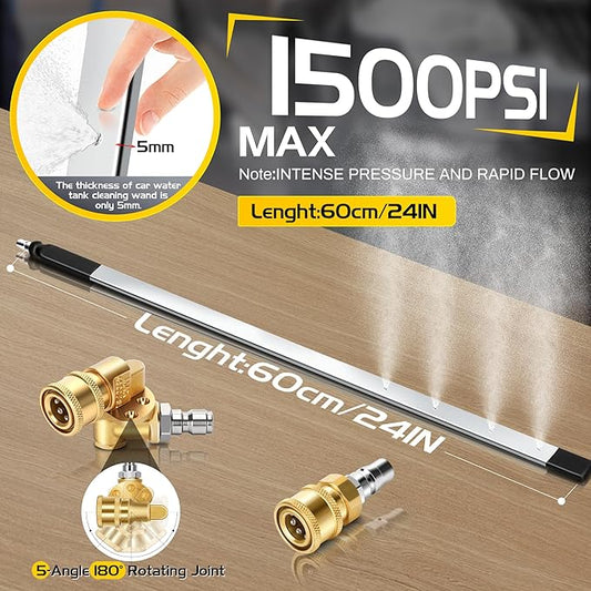 24" Radiator Cleaning Wand Set - 1500PSI Stainless Steel Dual Water/Air Radiator cleaner Cleaner/Pressure Washer Gun Adapter & Tips, Fit for Household Cars, Trucks, RV Radiators