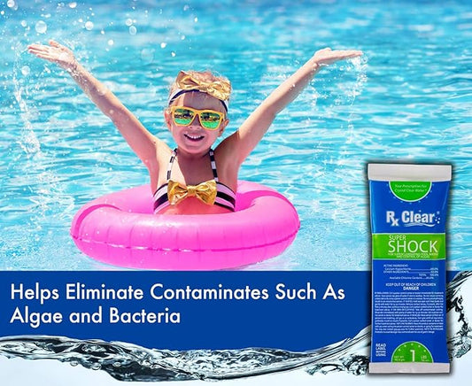 Rx Clear Deluxe Spring Chemical Opening Pool Cleaning Kit | for Swimming Pools Up to 15,000 Gallons | Includes Shock, Clarifier, pH Minus, Algaecide and More | Keep Your Pool Clean and Clear