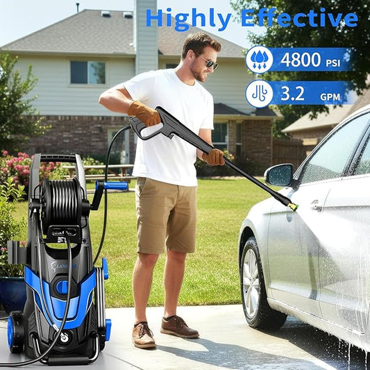 2026 Upgrade Pressure Power Washer 4800PSI w/4 Quick Connect Nozzles, Inlet Hose & Filter&500ML Soap Tank, High Cleaning Machine for Cars/Fences/Driveways/Patios/Home Cleaning,Blue