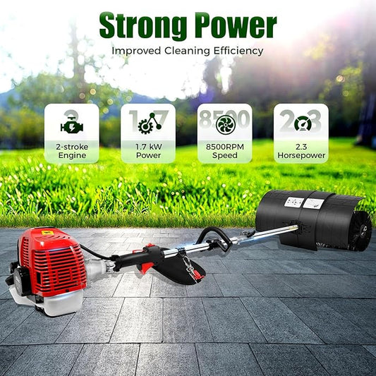 Gas Handheld Sweeper,Outdoor Hand Held 2-Stroke 52CC Gas Power Sweeping Broom, Walk Behind Handheld Cleaning Driveway Turf Artificial Grass Snow Clean Lawn Sweeper Cleaner Tools for Park