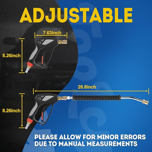 TOOLCY Pro Pressure Washer Gun and Wand, 5000 PSI High Pressure Washer Gun with 18" Curved Extension Wand, 360Β° Swivel, 1/4" Quick Connect Outlet, Includes 3/8" QC to M22-14mm Adapter & 5 Nozzle Tips