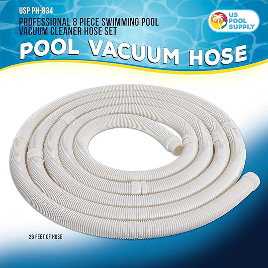 U.S. Pool Supply Pool Vacuum Hose, 8 Piece Pool Hose Set - 40" White Flexible Spiral Wound Connector Sections with 1.5" Male & Female Cuff Ends, Replacement Fits Most Inground Automatic Cleaner Brands