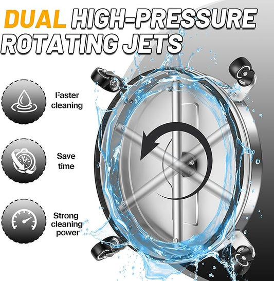 20'' Pressure Washer Surface Cleaner with 4 Wheels - Stainless Steel Surface Cleaner for Pressure Washer Attachment for Concrete, Driveway, Patio, Sidewalk, Deck and Driveways