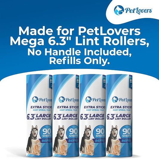 PetLovers 6.3" Extra Sticky Lint Roller 4 Pack of Large Refills Only - No Handle Included - 90 Sheets Per Refill 360 Sheets Total 4 Pack - Image 2