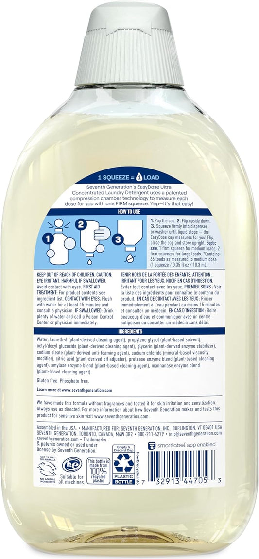 Seventh Generation Laundry Detergent,Ultra Concentrated EasyDose,Free & Clear,23.1 Fl Oz (Packaging May Vary),(Pack of 4)