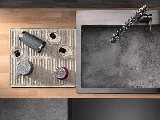 WeatherTech DishMat Contain - 16" x 18" Drip Dry Hand-Washed Dish Drying Mat, Sand
