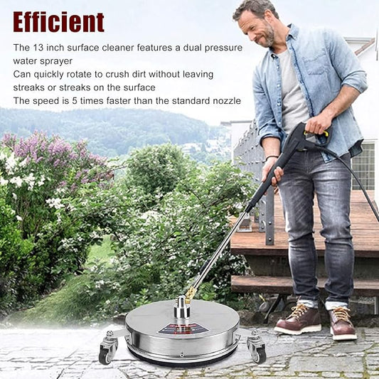 Pressure Washer Surface Cleaner, 4000psi 13 Inch Stainless Steel Power Sweeper with 4 Wheels 2 ExWand for Concrete, Ceramic Tiles, Stone, Patio, Garden, Driveways, Sidewalk