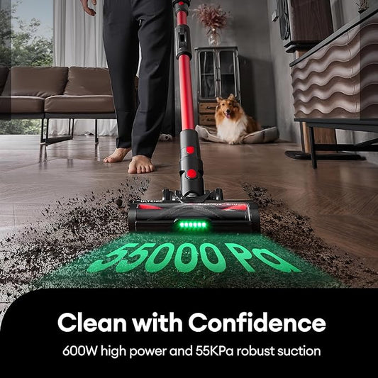 Ultenic Cordless Vacuum Cleaner, 600W 55Kpa 60Mins Vacuum Cleaners for Home, with 180°Bendable Wand, Anti-Tangle Brush, Charging Dock, Stick Vacuum Cordless for Pet Hair/Carpet/Floor/Car