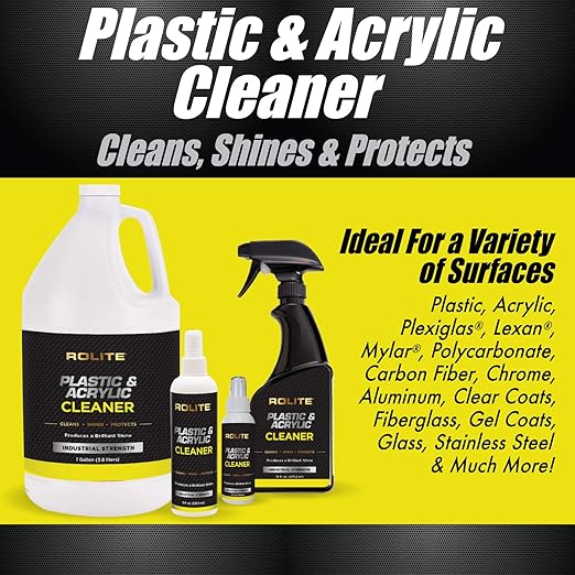 Rolite RPAC4z2PK Plastic and Acrylic Cleaner Spray, 4 fl. oz., 2 Pack, High Shine Protectant and Polish for Nonporous Surfaces, Streak-Free Formula for Windshields, Windows, Headlights