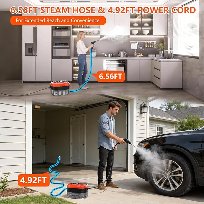 Steam Cleaner for Home & Car - 1200ML Water Tank 15s Heat-Up Portable Steamer for Cleaning, 6 Level Handheld Steam Cleaner for Car Detailing with 6 Accessories for Furniture, Grease, Carpet, Grout
