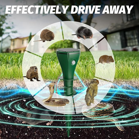 8 Packs Mole Repeller for Lawns, Solar Powered Vole Repellent Ultrasonic Pest Control Stake, Waterproof Sonic Pulse Deterrent for Gopher Vole Snake in Lawn, Garden & Yard