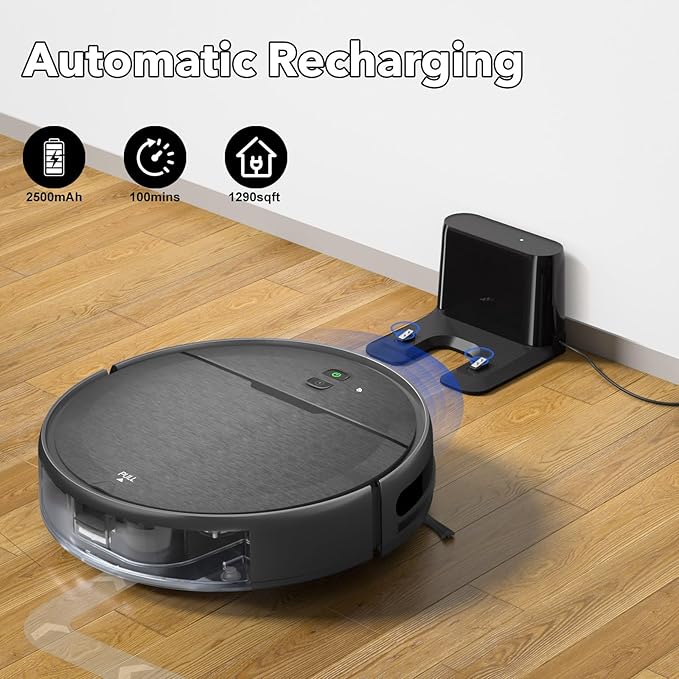Robot Vacuum and Mop Combo, 2 in 1 Robot Vacuum Cleaner with WiFi/App, Smart Robotic Vacuums with Strong Suction, Schedule, Self-Charging, Slim, Quiet, Ideal for Hard Floor, Pet Hair, Low Pile Carpet