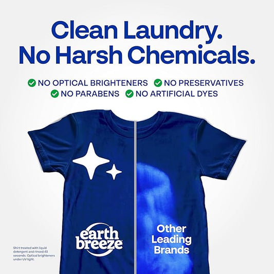 Earth Breeze Laundry Detergent Sheets Fresh Scent - 60 Loads per package. Eco Liquidless Soap - Travel-Friendly for Hot & Cold Cycles, Tackles Tough Stains & Odors - Gentle on Skin, 30 sheets (3 Pack)