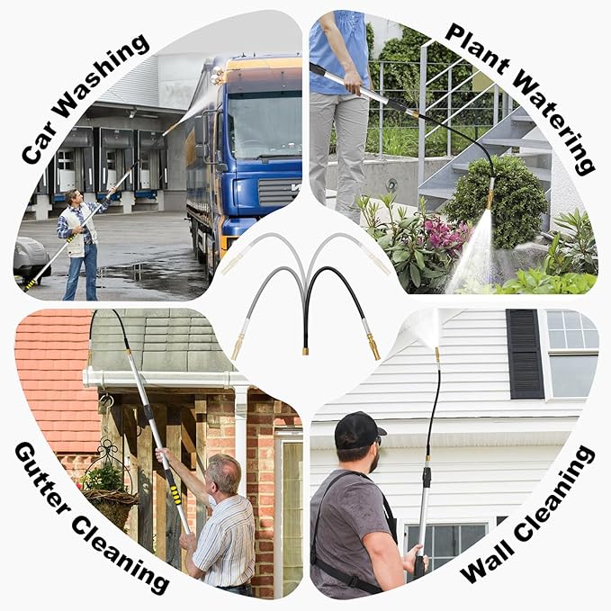 12ft Gutter Cleaning Tools, Long Reach Telescopic Gutter Cleaner Tools From The Ground, Rain Gutters Cleaning Tool With Garden Hose Attachment and Bendable Gutters Wand