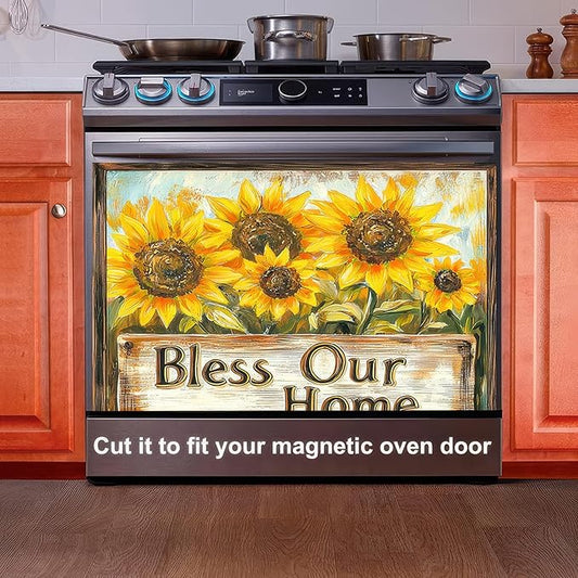 Dishwasher Magnet Cover Sunflower Vintage Wood Grain Dishwasher Magnet Decoration Flower Sunflower Dishwasher Magnet Decorative for Spring Summer Kitchen Refrigerator Cover 23x26 Inch