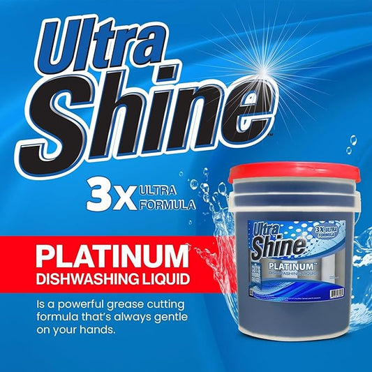 Ultra Shine 3 Pack 3X Platinum Bulk Dishwashing Liquid, Powerful Grease Remover, 5-Gallon - Concentrated Dish Cleaner Soap for Commercial Kitchens, Restaurants & Home Cleaning, Gentle on Hands & Skin