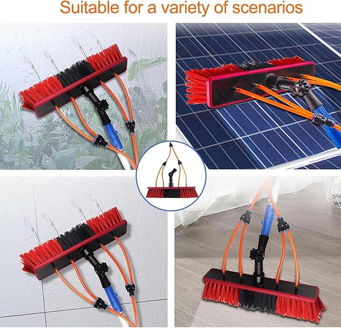 Window Cleaning Telescopic Pole Window Cleaning Kit, Window Cleaning Water Fed Poles Roof Cleaning Tools with 20M Water Supply Pipe, Solar Panel Cleaning Brush(50cm haed,20FT/6M)