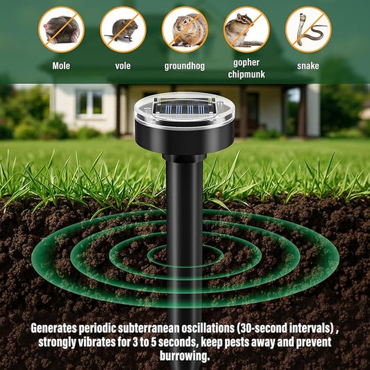 Mole Repellent Solar Powered - 10Pack, Snake Repellent for Yard Gopher Mole Repellent for Lawn Garden, Waterproof Pest Control Outdoor Keep Moles Out of Yard, Round, Black