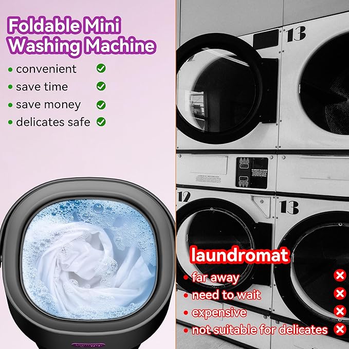 Portable Washing Machine, Mini Washer and Spin-Dryer With Folding Hanger, 16L Large Capacity Small Compact Laundry Machine of Underwear, Baby Clothes, for Apartments, Dormitories, RV, Travel, (Black)