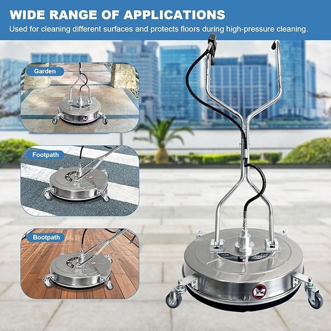 24" Pressure Washer Surface Cleaner with 4 Wheels & Dual Handles, 4900 PSI 12 GPM Stainless Steel Surface Cleaner Attachment with 2 Nozzles for Driveways, Sidewalks, Decks & Patios, Commercial Grade
