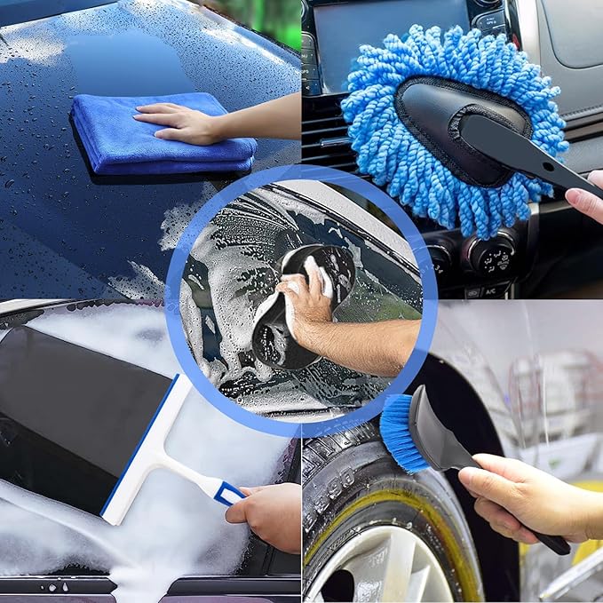 37Pcs Car Wash Kit Cleaning Kits with Foam Gun Sprayer Bucket Towels Tire Brush Wash Mitt Sponge Duster Brush Car Wash Detailing Kit is Complete Car Care Tools