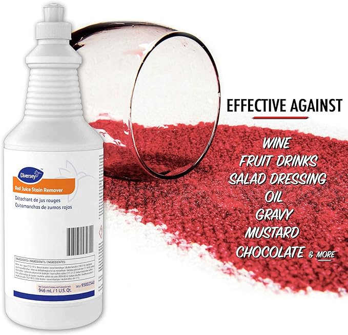 Diversey Red Juice Stain Remover, Removes Wine, Fruit Punch, Soft Drinks, Grease, Mustard & More from Carpet, Ready-to-Use, 32-Ounce (Pack of 6)