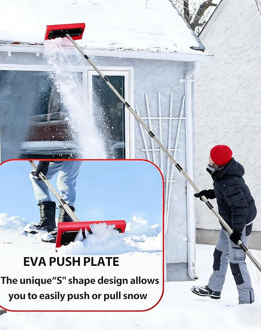 Roof Rake for Snow, Snow Roof Rakes Removal Tool Shovel for House , Adjustable Telescoping Plate Stainless Steel Telescopic Pole for Roof Car Outdoor Snow Cleaning (141.7in)