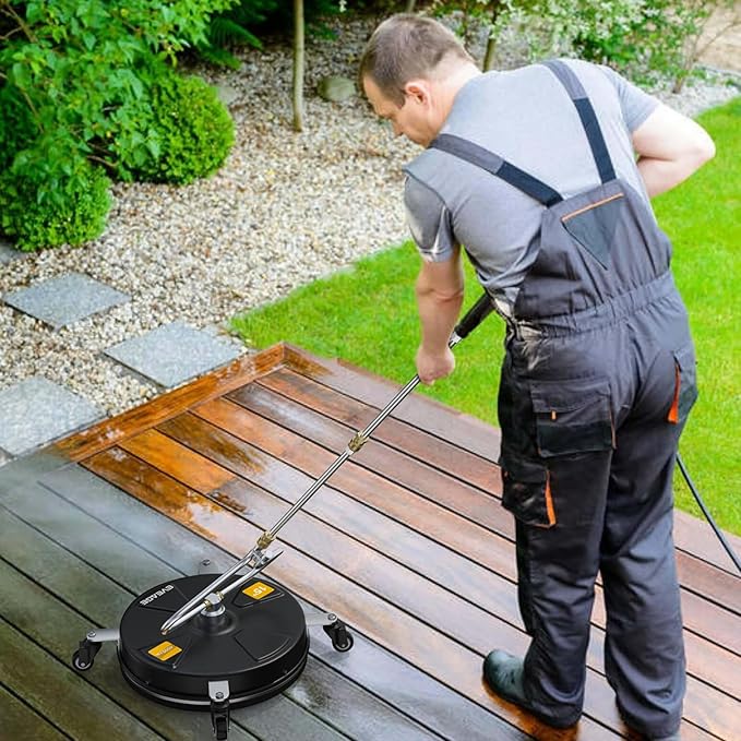 EVEAGE 15" Black Pressure Washer Surface Cleaner with Unique Curved Bar Design - 4 Wheel, 2 Nozzle Stainless Steel Pressure Washer Surface Cleaner for Driveway and Sidewalk Cleaning