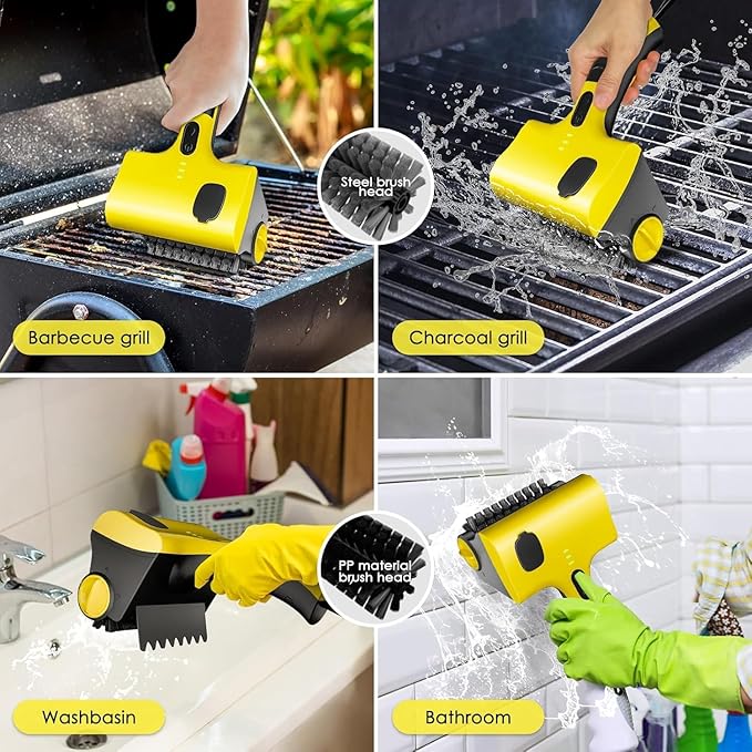 Griddle Grill Flat Top Cleaner: Cordless & Rechargeable Griddle Cleaning Robot Set for Blackstone Accessories with Steel Brush, PP Brush for Bathtub Kitchen Floor Waterproof Multi-Cleaning Tools