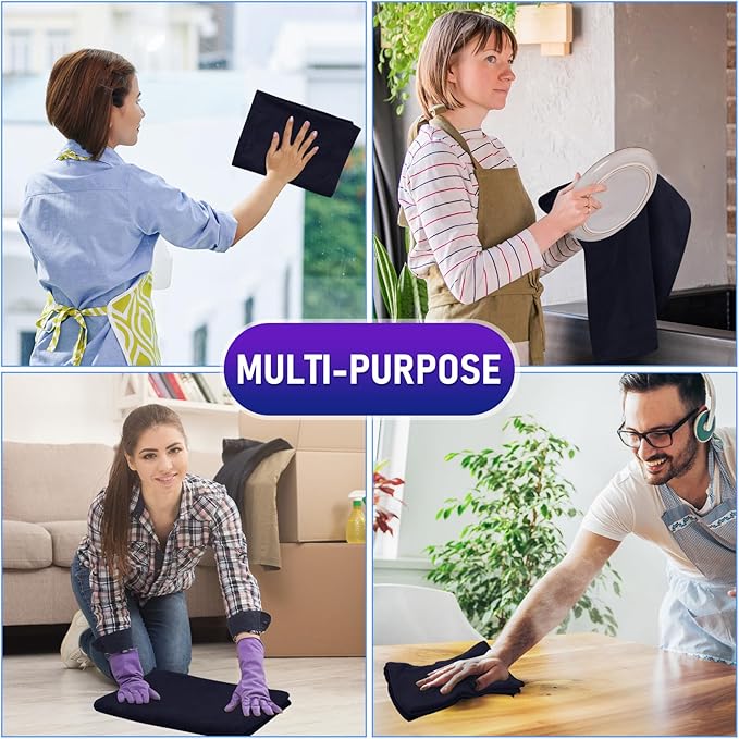 12 Pcs Extra Large Microfiber Cleaning Cloths Bulk 30 x 20 Washable Reusable Microfiber Rags Absorbent Cleaning Towels for Floor Glass Window Car Kitchen Bathroom House(Black)