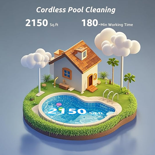 (2026 Upgrade) Cordless Robotic Pool Cleaner, Robotic Pool Vacuum for Inground Pools, Floor, Wall, Waterline and Drain Cleaning, 180 min Battery Life for Pool Up to 2150 Sq.ft