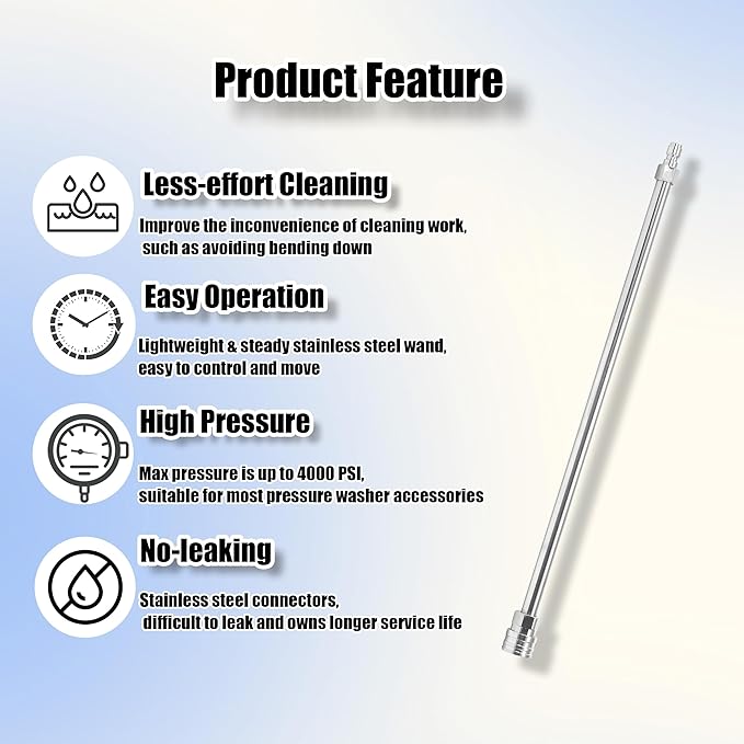 JOEJET Pressure Washer Extension Wand, Stainless Steel Body and Fittings, 17 Inch Power Washer Lance with 1/4 Inch Quick Connect, 2 Pack