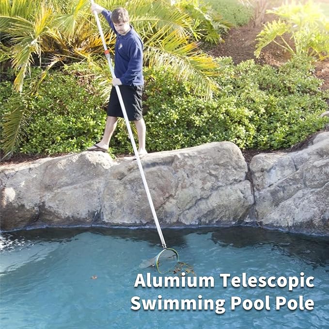 AgiiMan Aluminum Telescoping Swimming Pool Pole 12 Foot, Pool Net Skimmer Rake Vacuum Head Brush Cleaning Heavy Duty