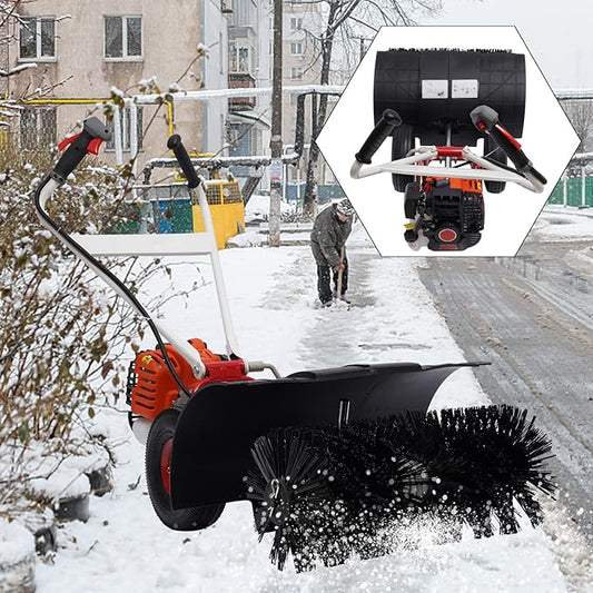 52CC 2.5HP Gas Power Sweeper Walk Behind Broom Driveway Grass Snow Cleaning Tool, 2.5HP Sweeper, for Cleaning Construction Sites, Farms, Streets, Driveways, Parks